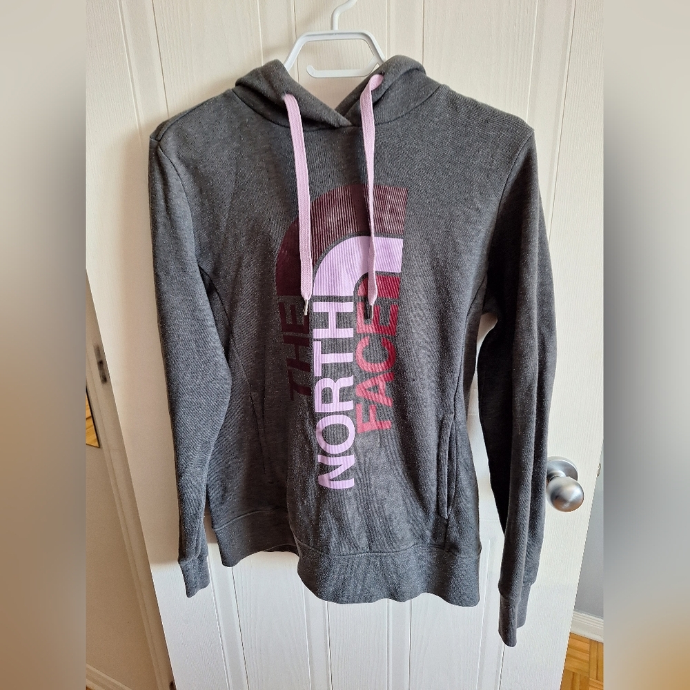 The North Face Gray Hoodie with Pink Accents